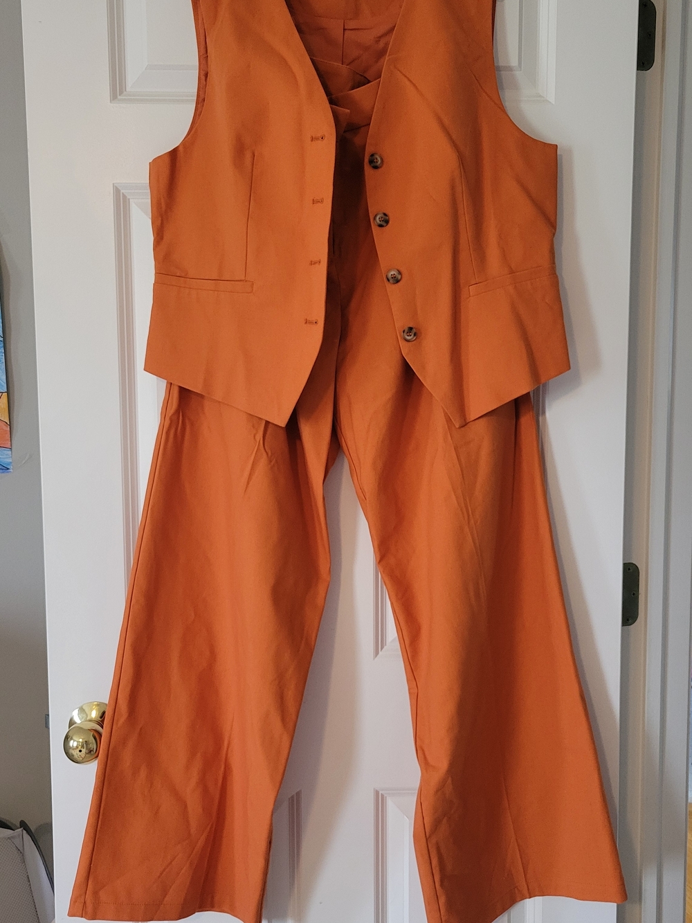 Commense Orange Wide-Leg Pantsuit with Matching Vest